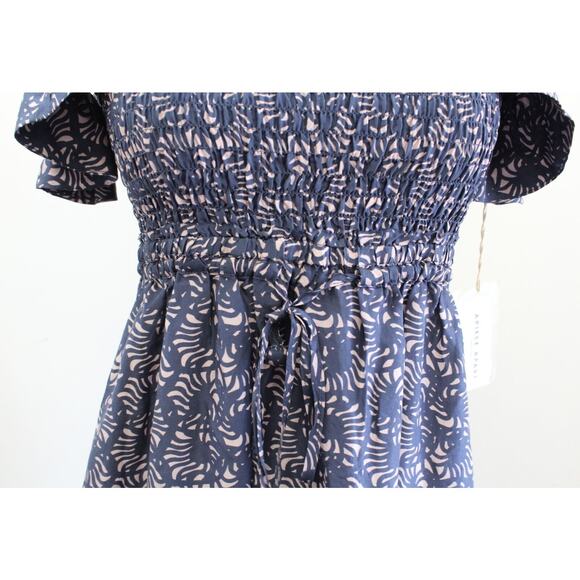 NWT Apiece Apart Lamu Blue Silk Smocked Ruffle Off the Shoulder Midi Dress Sz 2 - Picture 6 of 7
